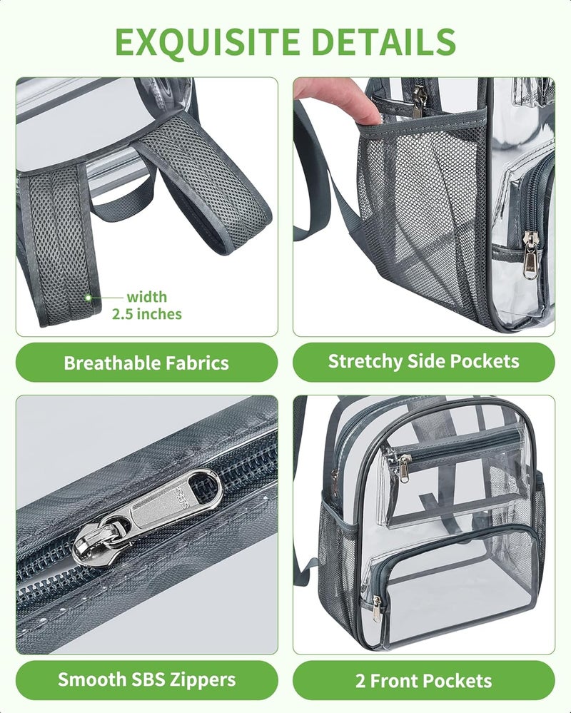 MAYTREE Clear Backpack Stadium Approved for Women and Men, Clear Bag for Stadium Events Concert Sporting Festival, Grey - Image 4